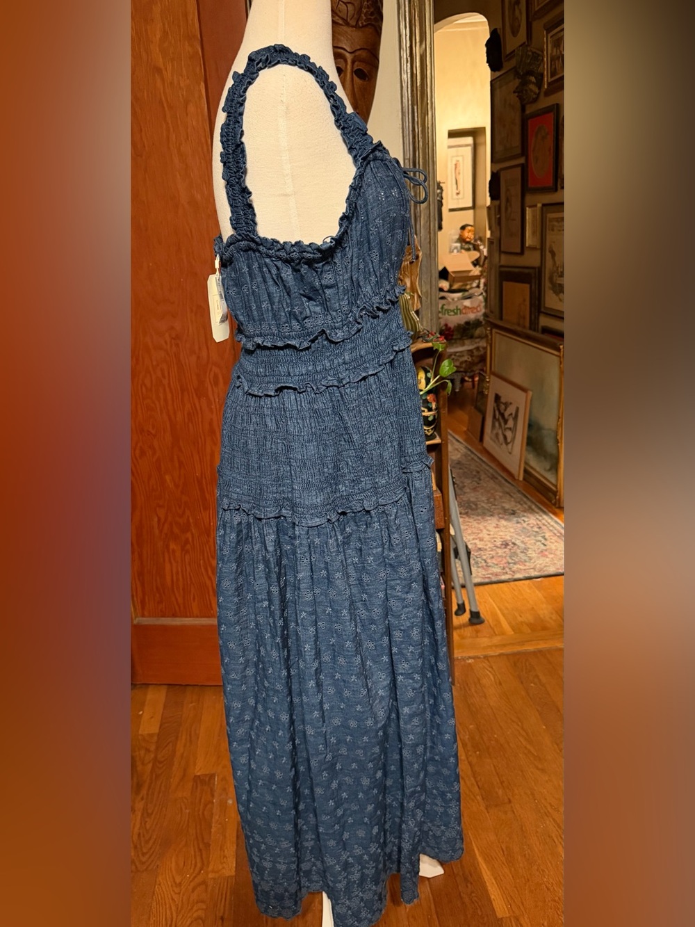 Gap × DÔEN Midi Blue Eyelet Denim Dress Size Large NWT - Picture 2 of 16